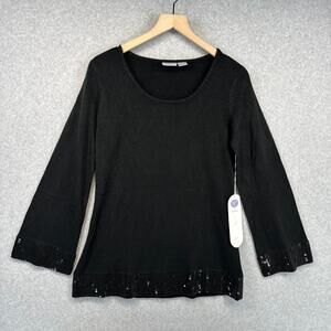 DG2 By Diane Gilman Sweater Womens Small S Black 100% Acrylic Sequin Long Sleeve